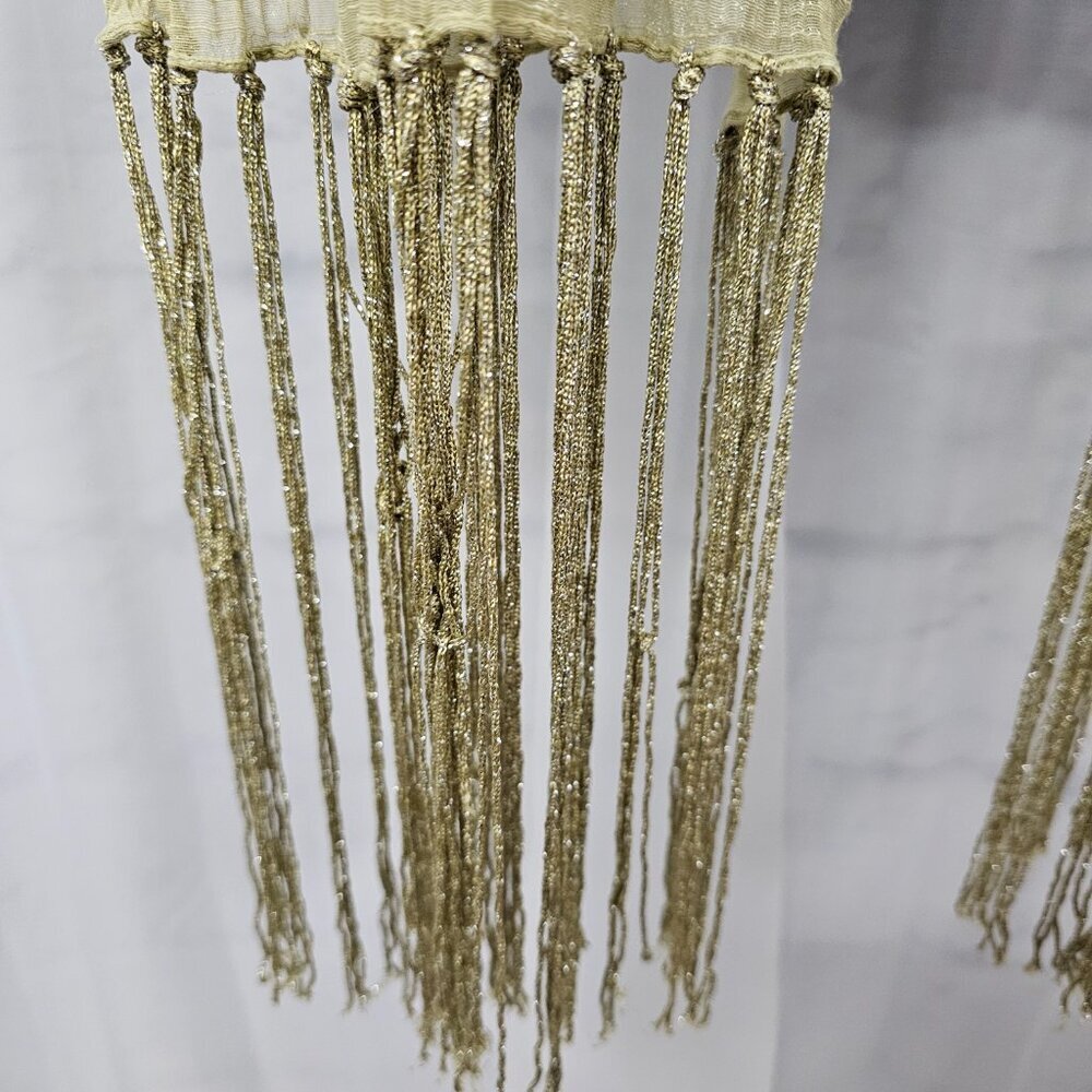 Green Boho Sheer Beaded Embroidered Shimmery Fringed Scarf - Picture 9 of 12